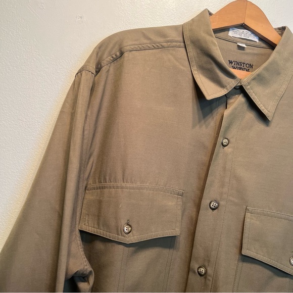 Vintage Winston Woods Silk Blend Men’s Size Large Olive Green Made in Hong Kong - Picture 2 of 9